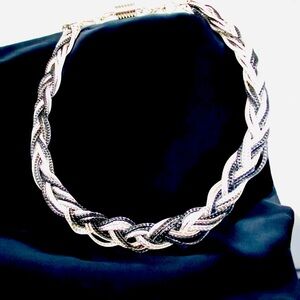 Vintage Black & Silver Braided Thick Weave 18”  Necklace